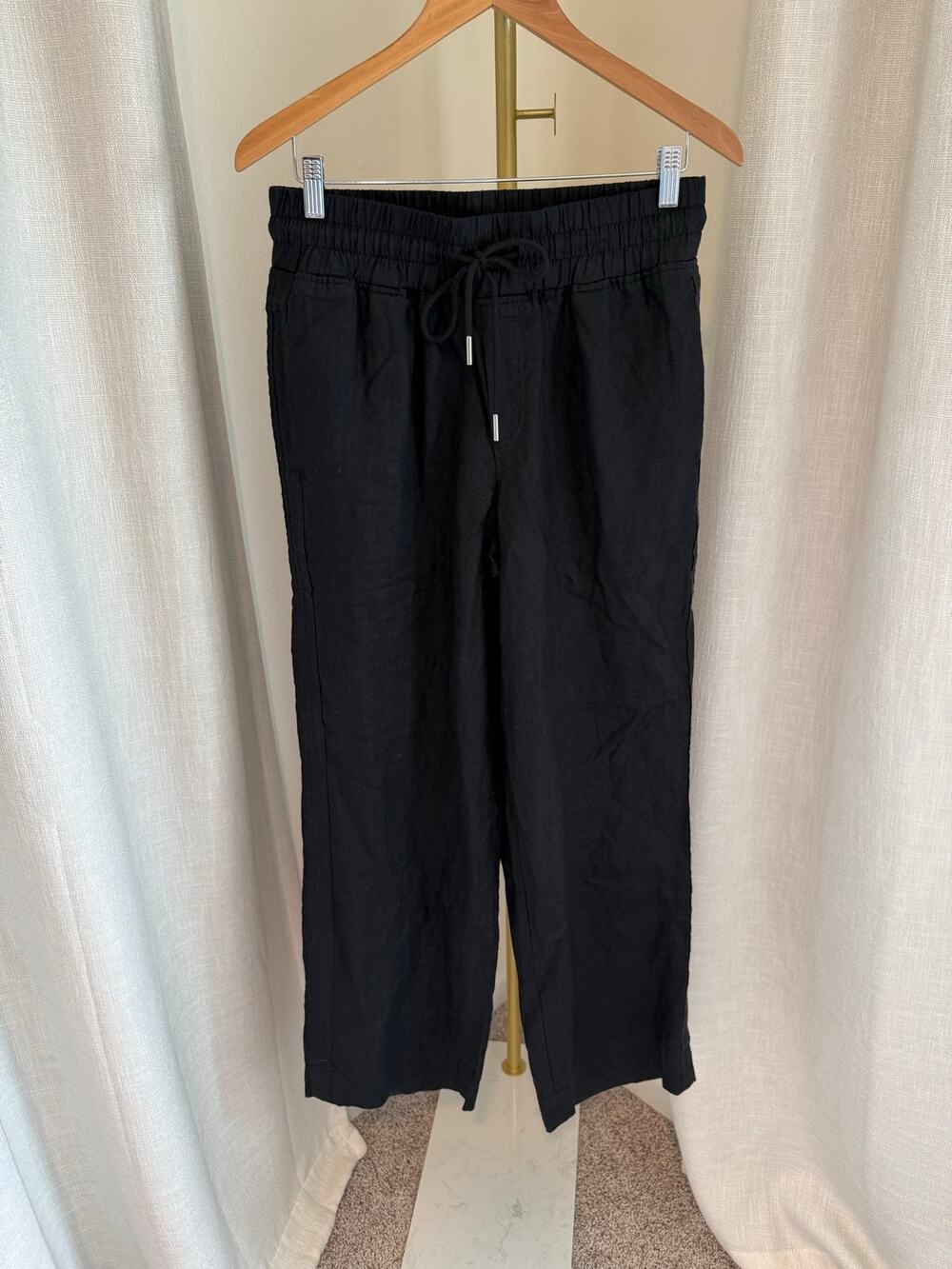 Quince Ankle Pants Women's Medium Black Slash Pockets High Waisted Drawstring